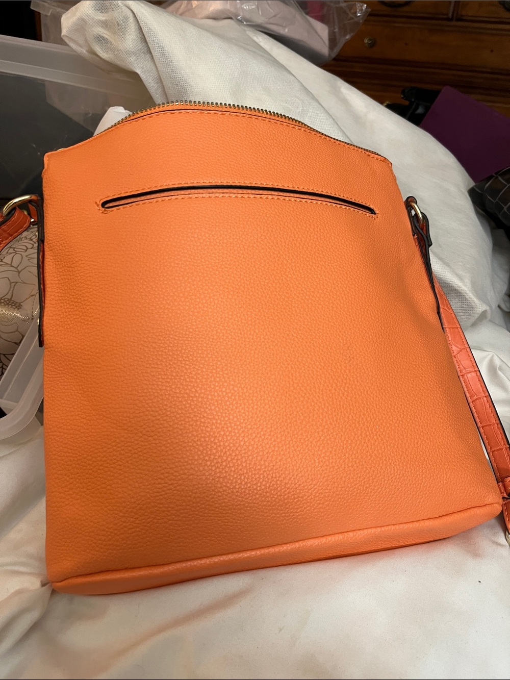 Dana Buchman Bright Orange Pebbled Leather Crossbody - Picture 3 of 12